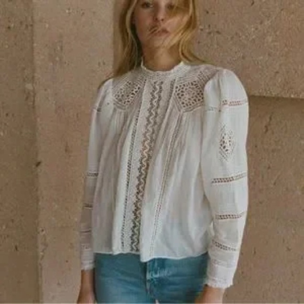 Doen Amaya crochet pintucked organic cotton-voile blouse Victorian Cottagecore - Picture 8 of 16